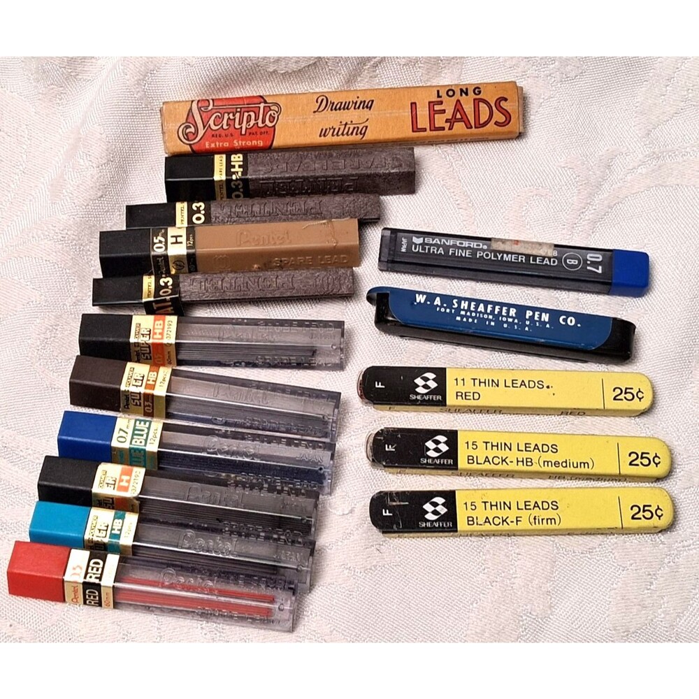 Vintage Pentel Sheaffer Scripto Mechanical Lead Refills Lot 0.3-0.7mm Multicolor